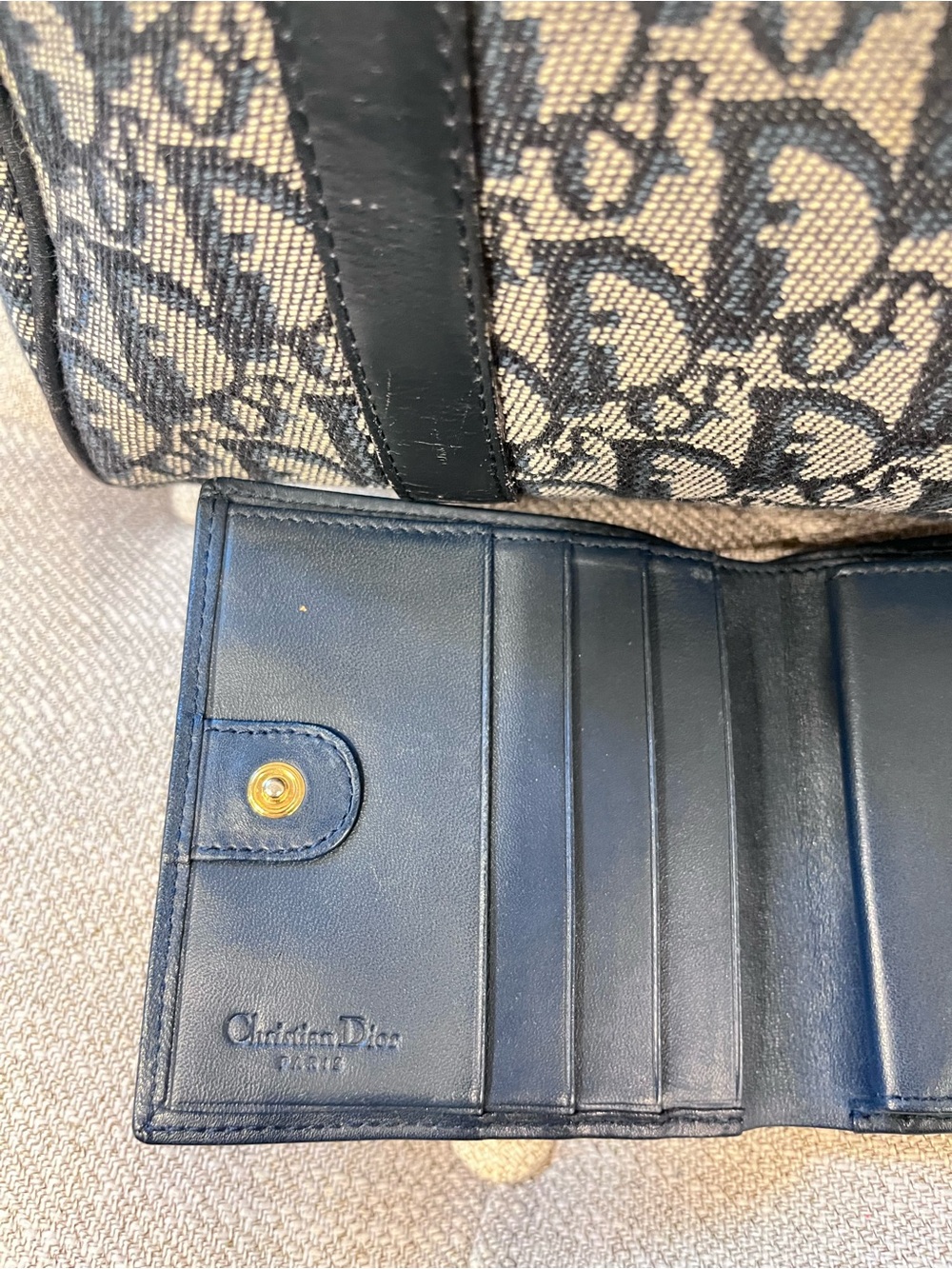 CHRISTIAN DIOR VINTAGE NAVY BLUE TROTTER CANVAS & MATCHING WALLET - Picture 6 of 16